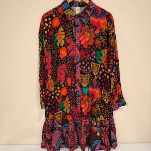 Uncle Frank Alma Tiger Confetti Dress Whimsical Colorful Floral Women’s Size Med